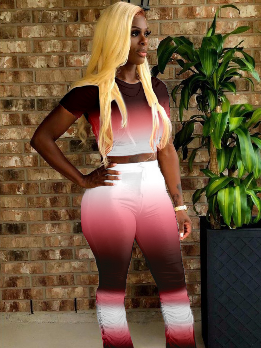 LW Crop Top Gradient Ruched Pants Set