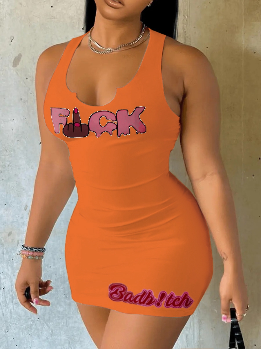 LW Letter Print Bodycon Cami Dress