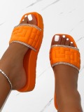 LW Waffle Design Rhinestone Decor Platform Slides