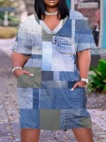 LW Plus Size Imitation Denim Pocket Design Patchwork Dress