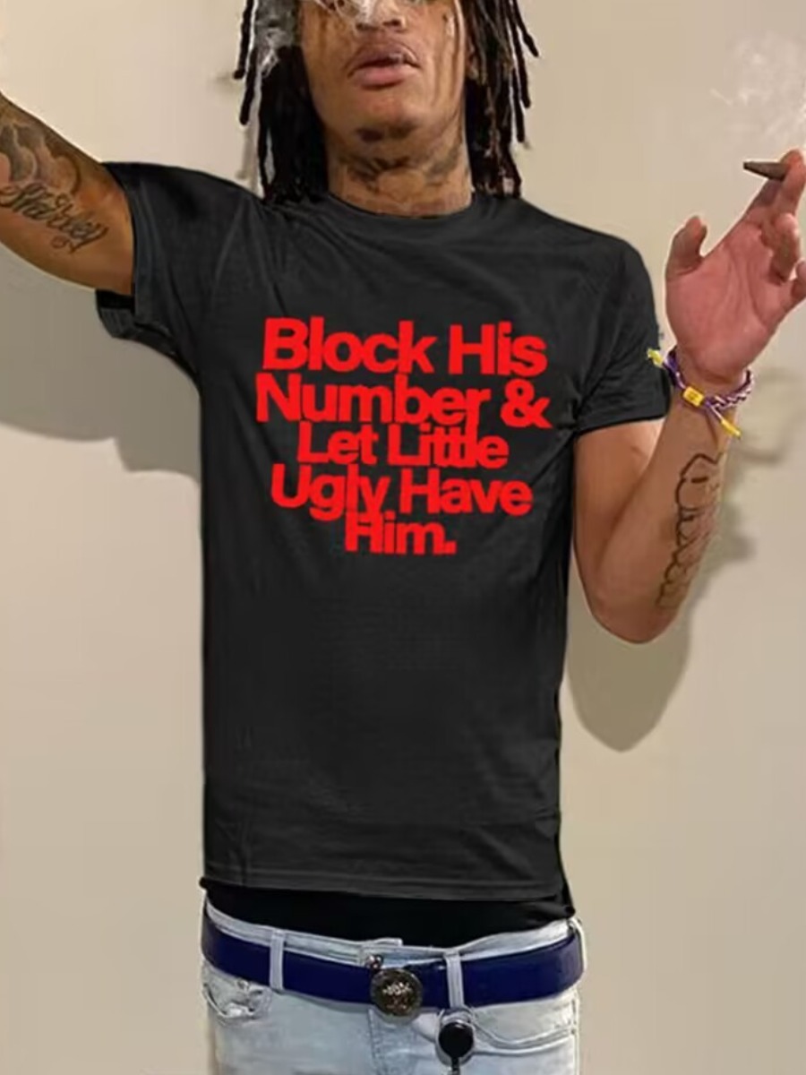 LW Men Block His Number Letter Print T-shirt