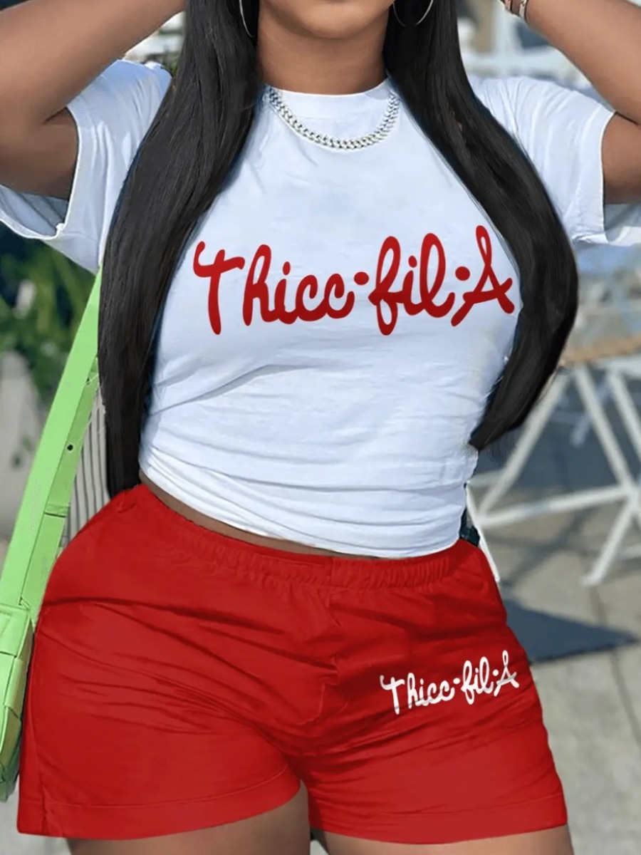 LW Plus Size Letter Print Skinny Shorts Set