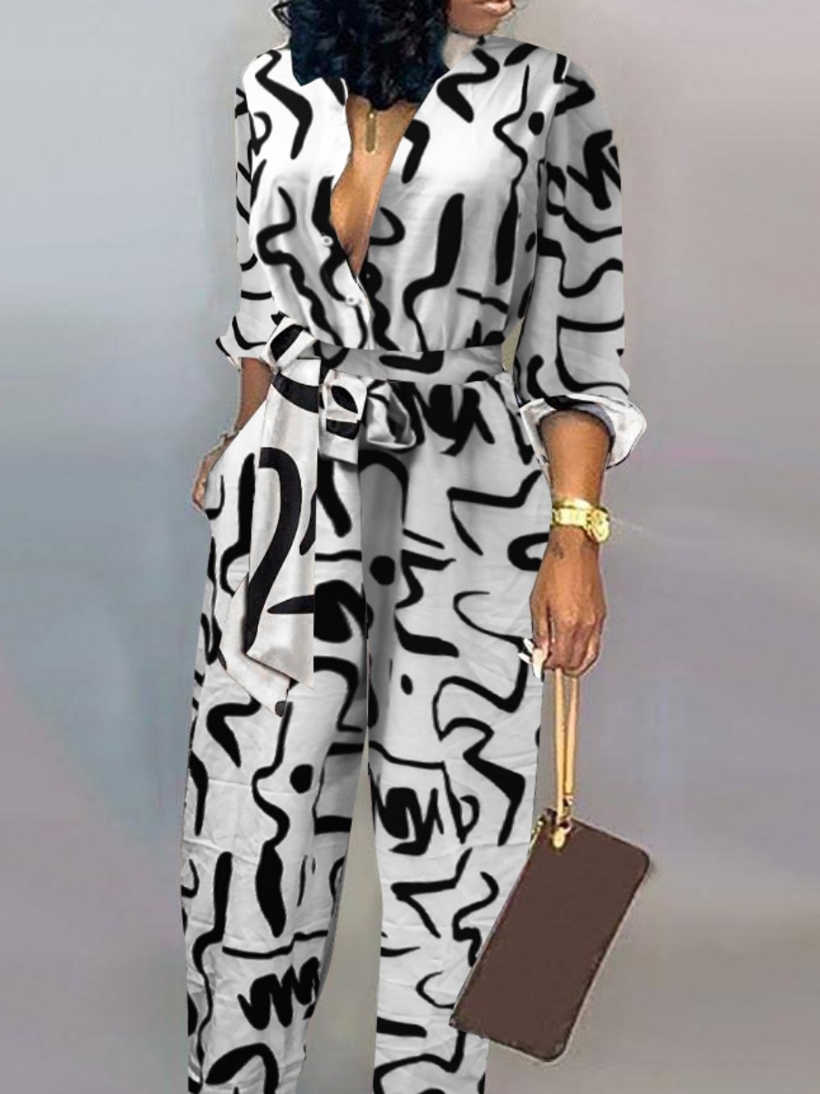 LW BASICS Plus Size Print Bandage Design Wide Leg 