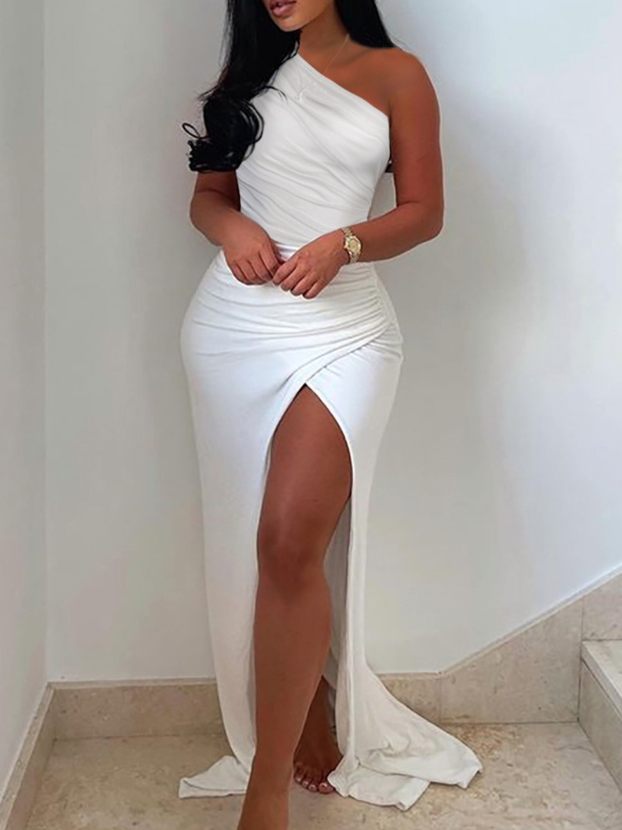 LW One Shoulder High Split Bodycon Prom Dress