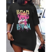 LW Plus Size Bear Cartoon Crown Letter Print T-shi