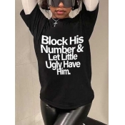 LW Block His Number Letter Print T-shirt