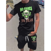 LW Men Skull Head Letter Print Shorts Set