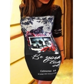 LW Plus Size Rose Flower Letter Print Bodycon Dres