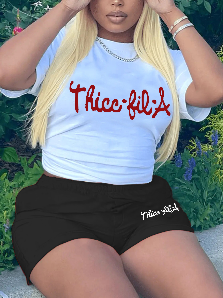 LW Plus Size Cartoon Letter Print Shorts Set