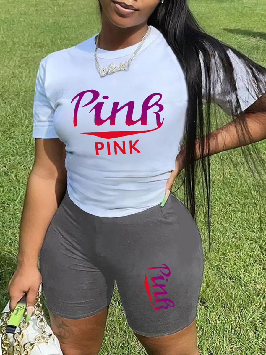 LW Plus Size Gradient Pink Letter Print Shorts Set