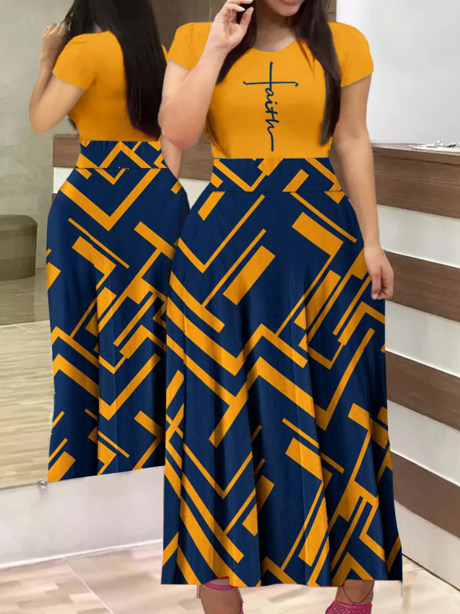 LW Plus Size Geometric Faith Letter Print A Line Dress