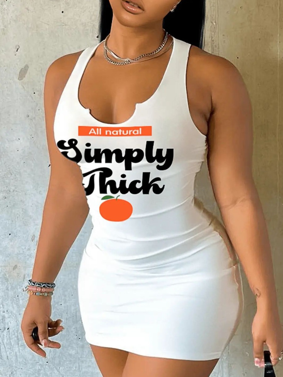 LW Fruit Letter Print Bodycon Cami Dress