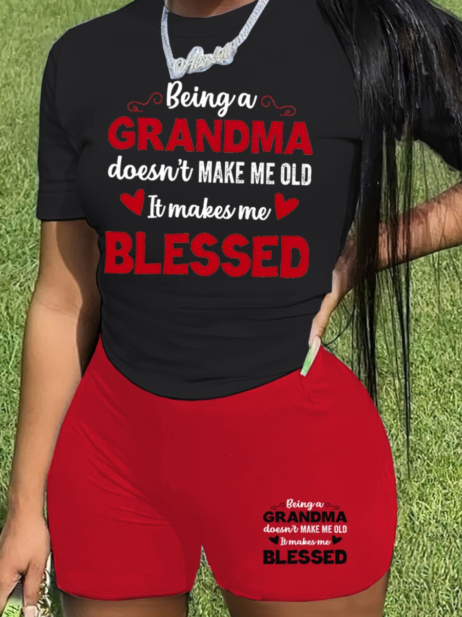 LW Plus Size Heart Letter Print Shorts Set