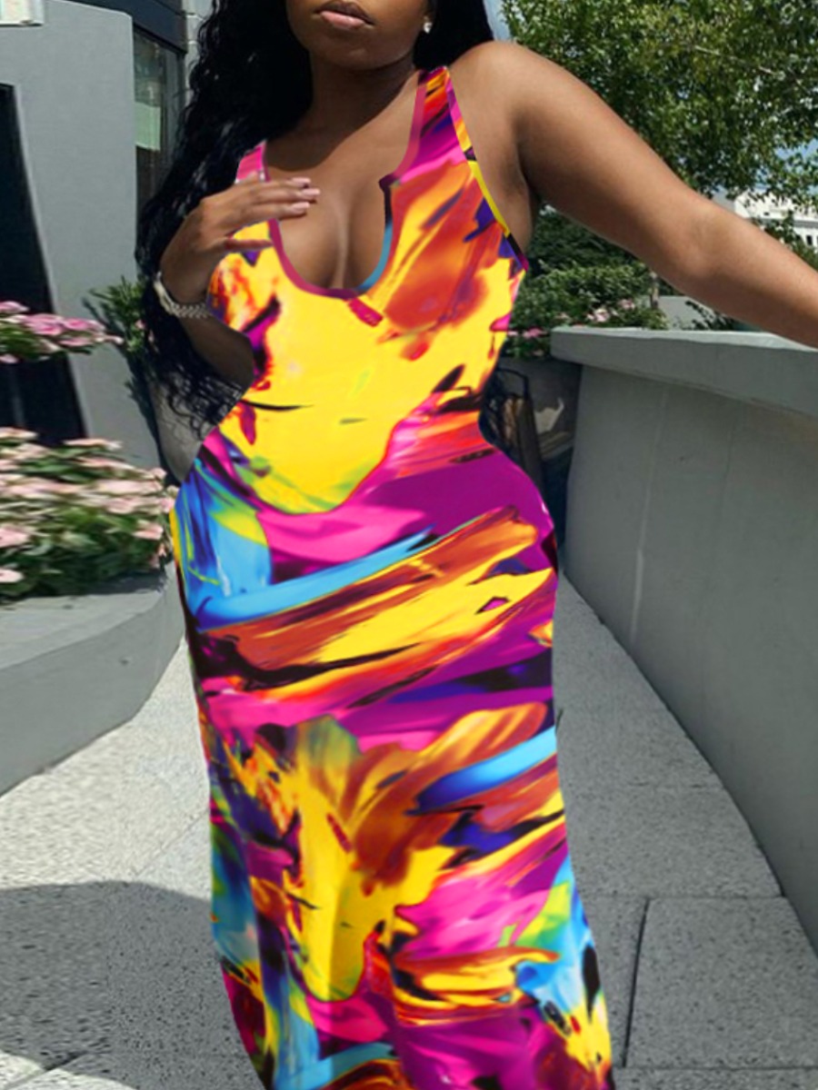 LW Plus Size Tie Dye Bodycon Cami Dress