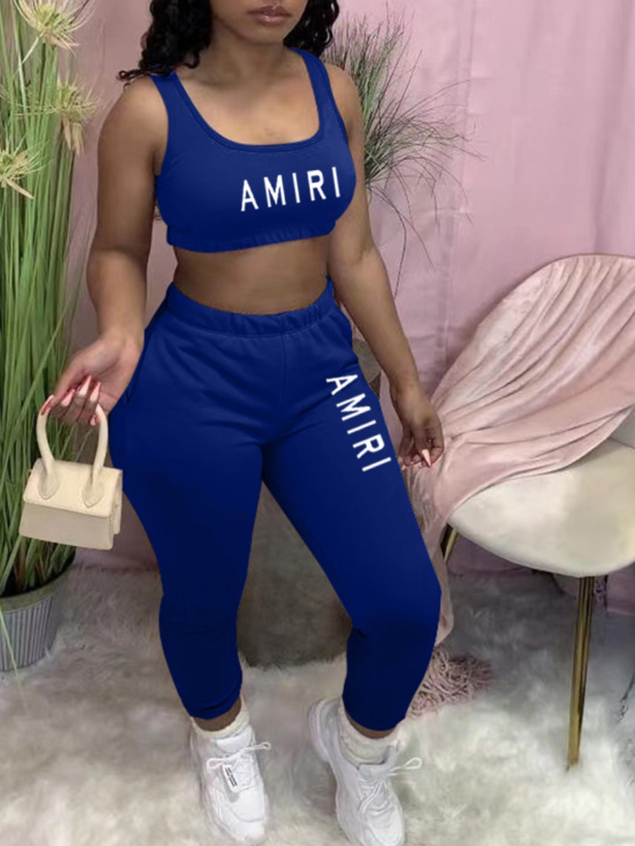 LW Crop Top Letter Print Pants Set