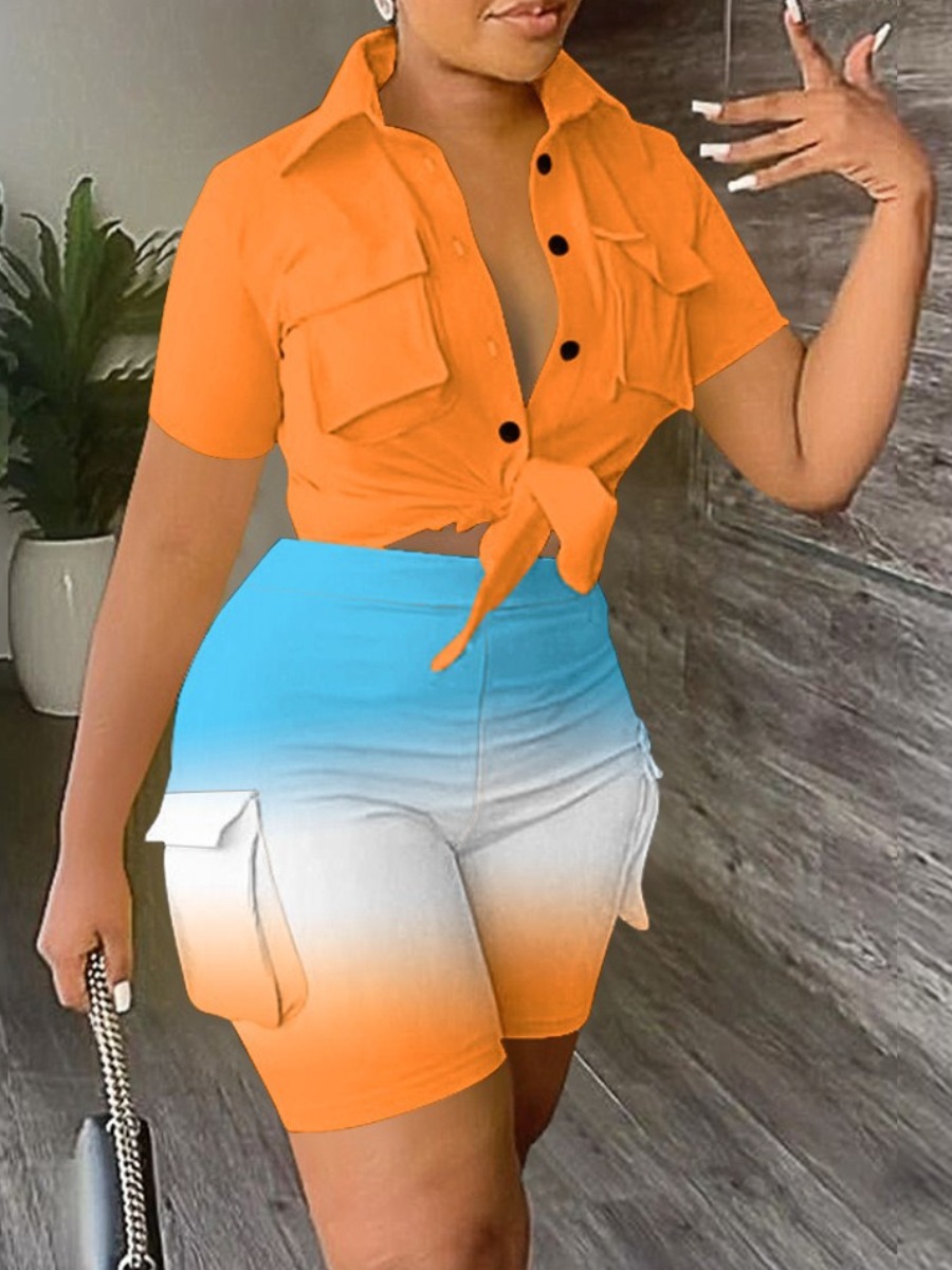 LW Plus Size Gradient Side Pocket Shorts Set