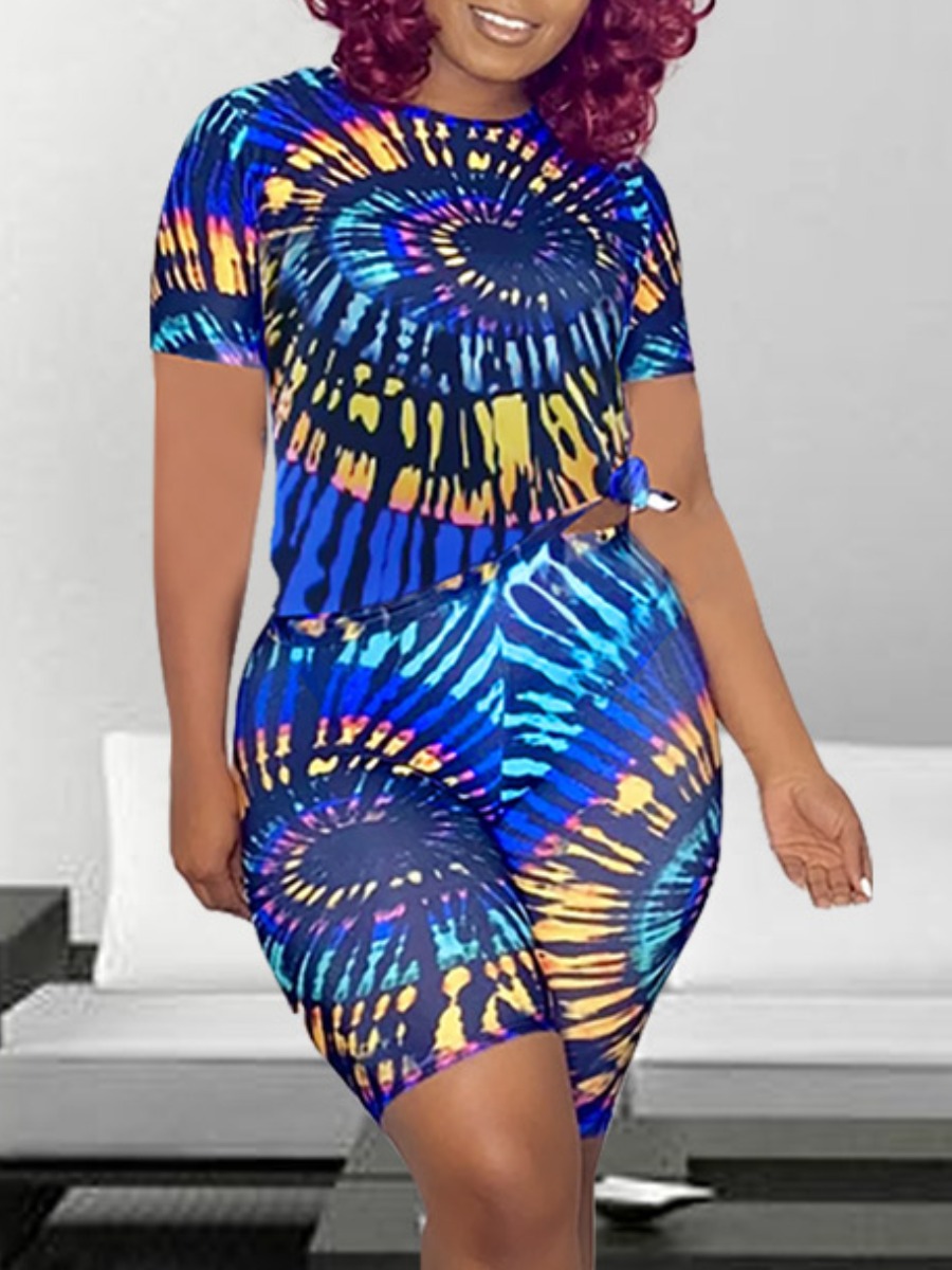 LW Round Neck Tie Dye Shorts Set