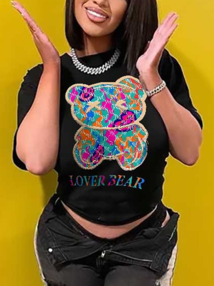 LW Lover Bear Letter Print T-shirt