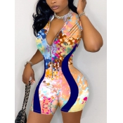 LW Plus Size Splash Ink Zipper Design Romper