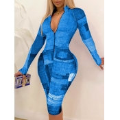 LW Patchwork Zipper Design Bodycon Dress