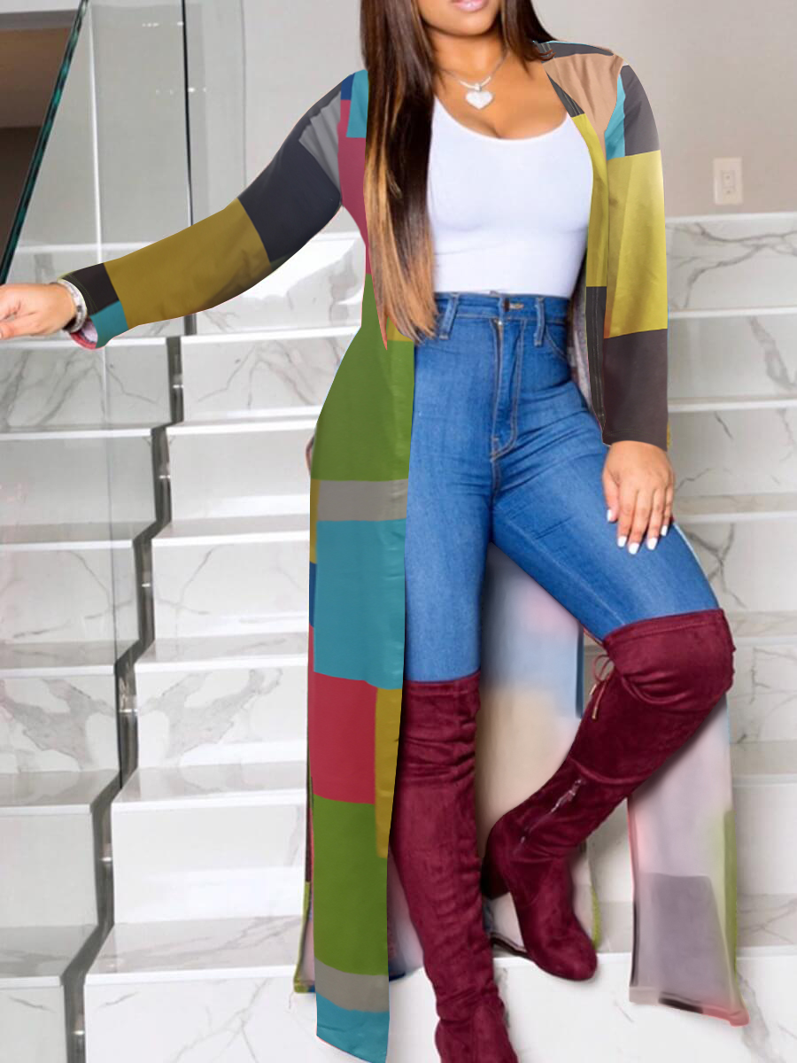 LW Patchwork Plaid Loose Trench Coats