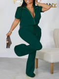 LW BASICS Plus Size Zipper Design Flared Pants Set