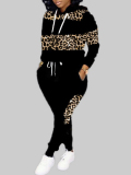 LW Plus Size Hooded Collar Leopard Print Tracksuit Set