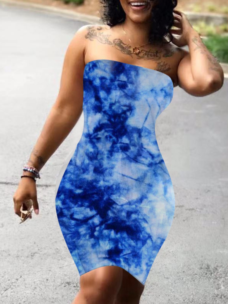 LW SXY Plus Size Off The Shoulder Tie Dye Bodycon 