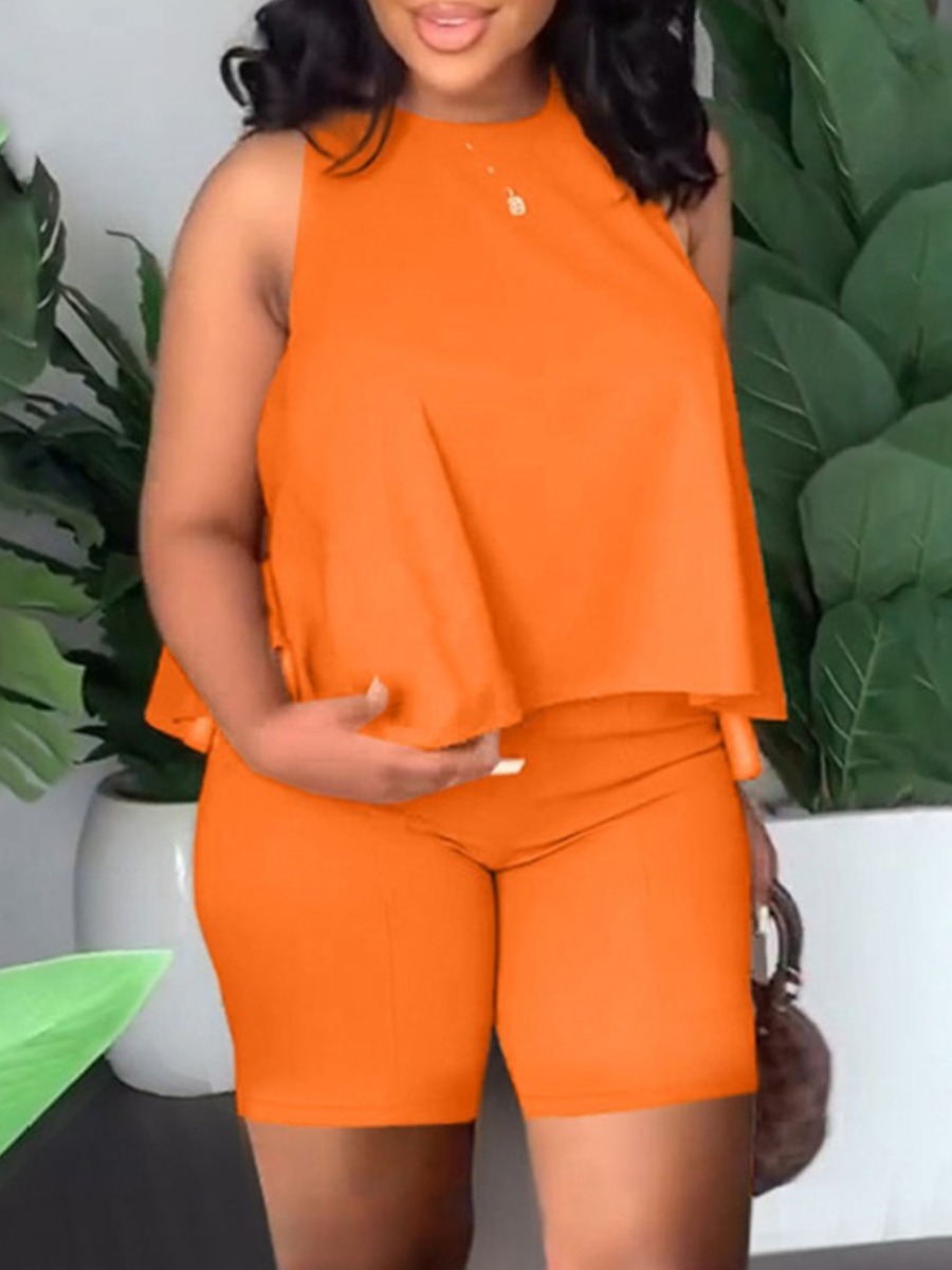 LW Plus Size Round Neck Solid Color Regular Fit Shorts Set