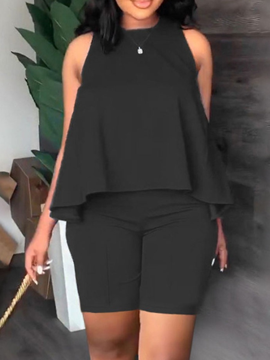 LW Plus Size Solid Color Regular Two-piece Shorts Set