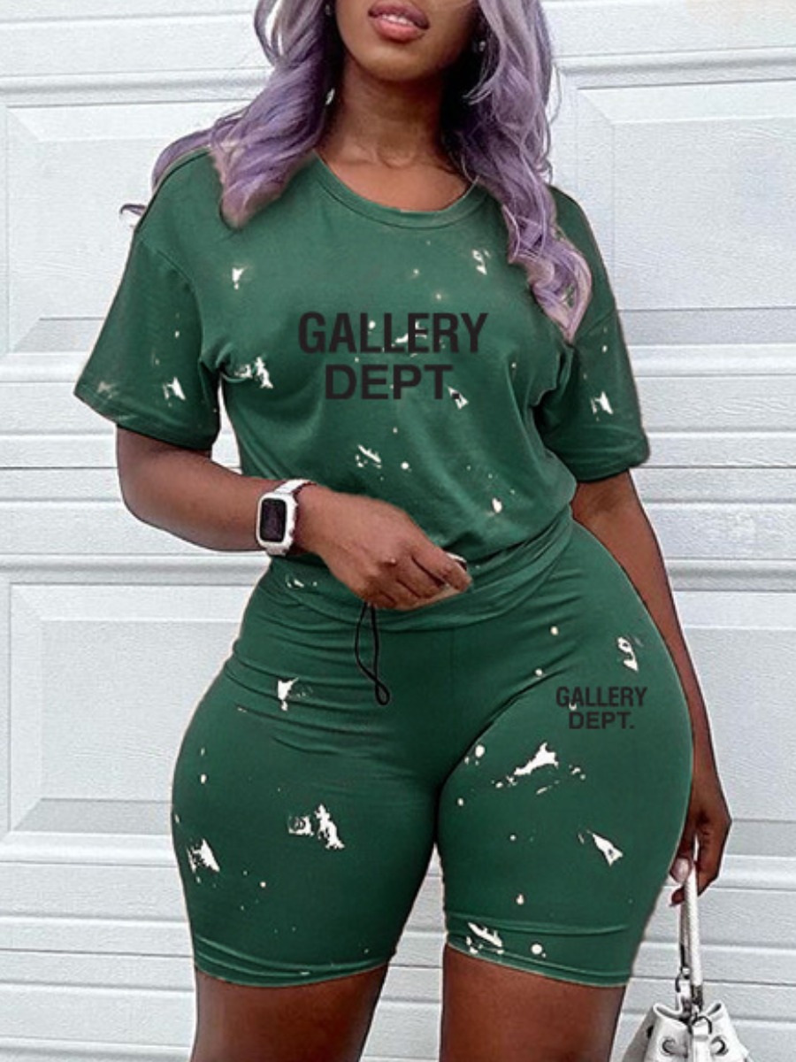 LW Plus Size Letter Print High Waist Skinny Shorts Set