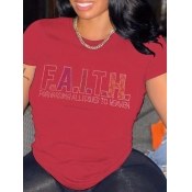 LW Plus Size Rhinestone Faith Letter T-shirt