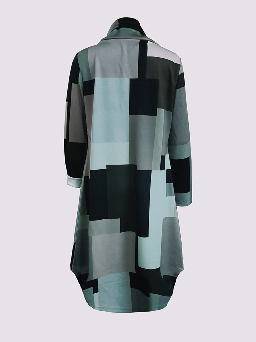 LW BASICS Turtleneck Geometric Print Patchwork Dress