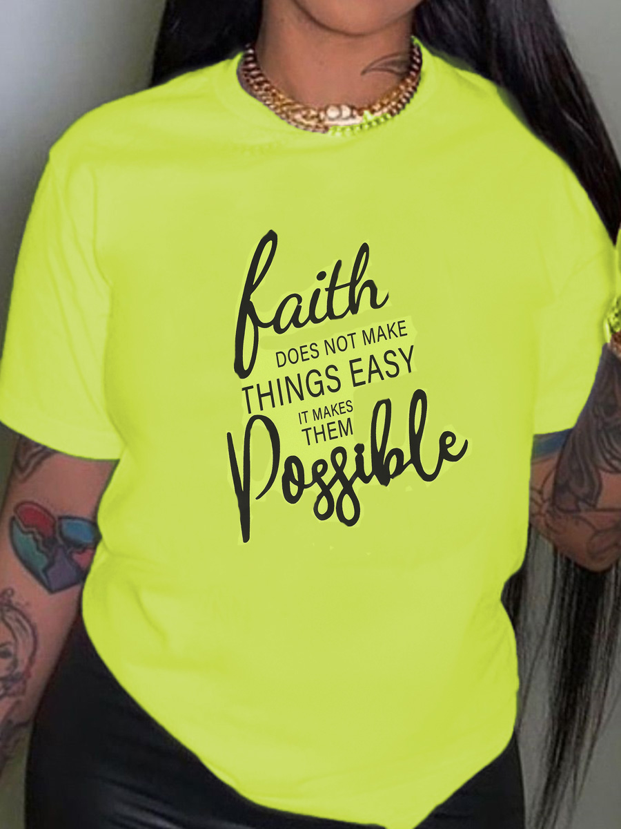 LovelyWholesale Plus Size Casual O Neck Letter Print Green T-shirt Summer Short Sleeve Casual Basic Round Neck  5X Spring Summer 2024