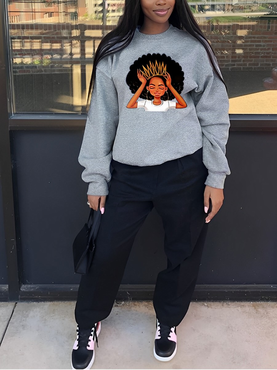 LW Crown Queeen Print Oversized Sweatshirt
