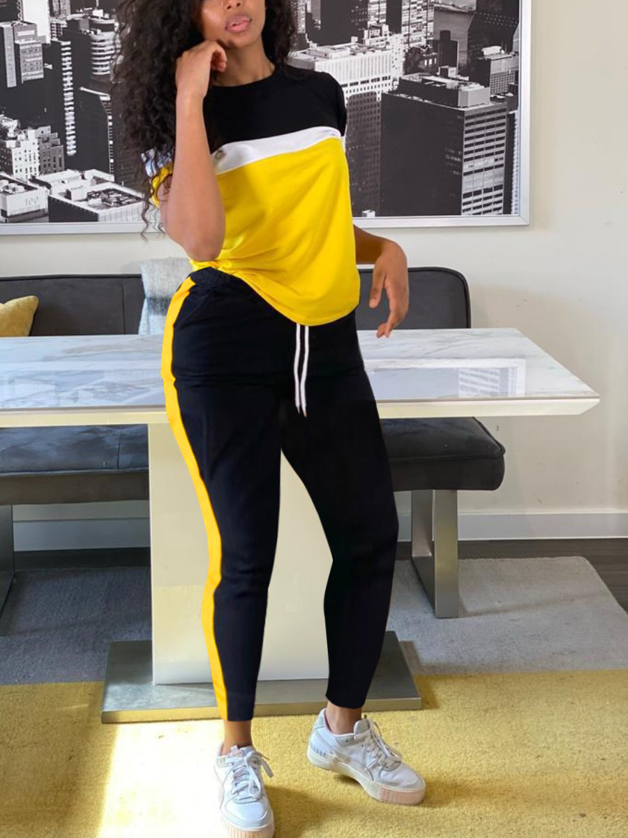 LW Color Contrast Drawstring Pants Set