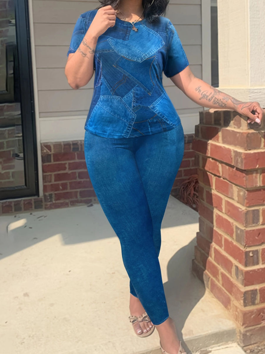 LW Plus Size Print Regular Pants Set