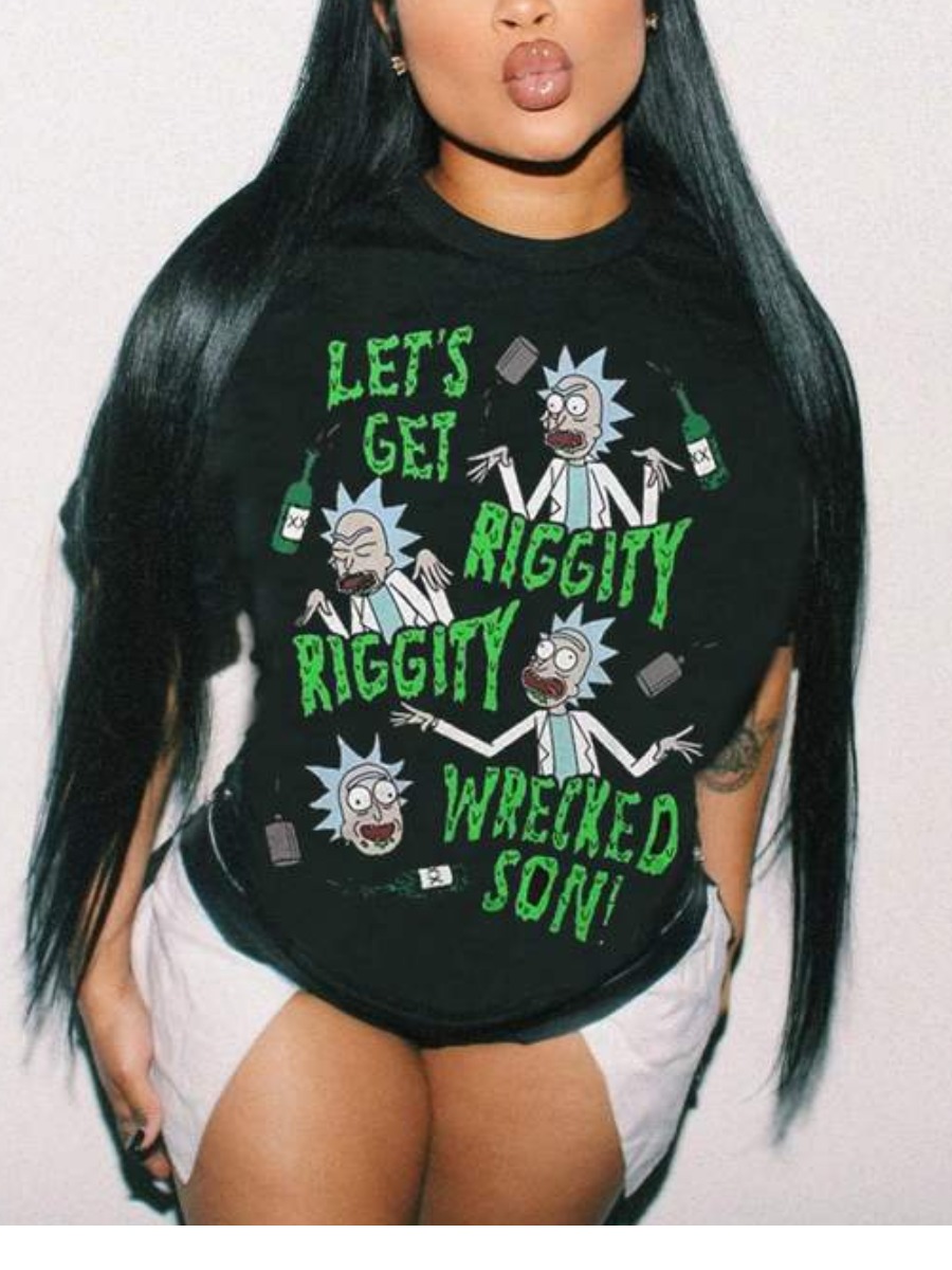 LovelyWholesale Plus Size Cartoon Letter Print T-shirt Summer Short Sleeve Casual Pattern Round Neck  5X Spring Summer 2024