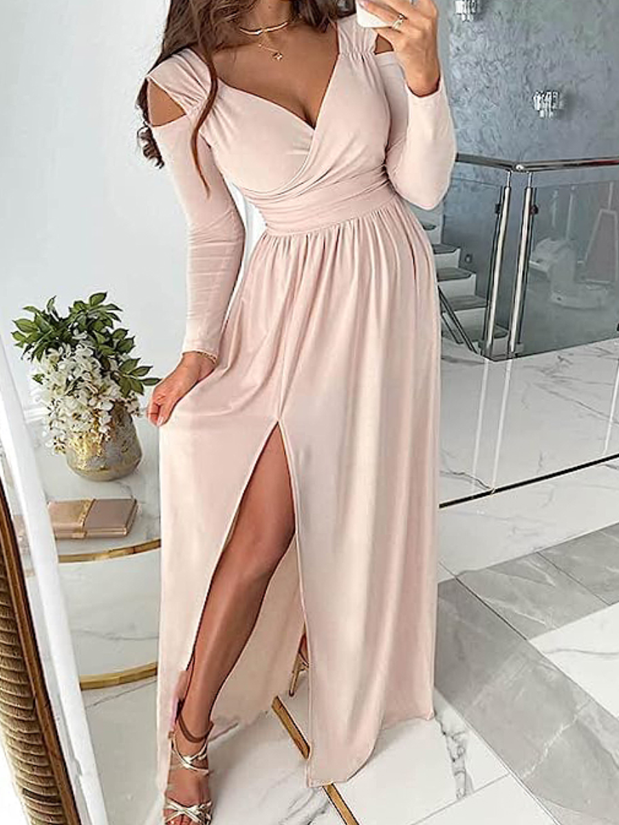 LW Plus Size V Neck Cut Out Thigh Split Dress