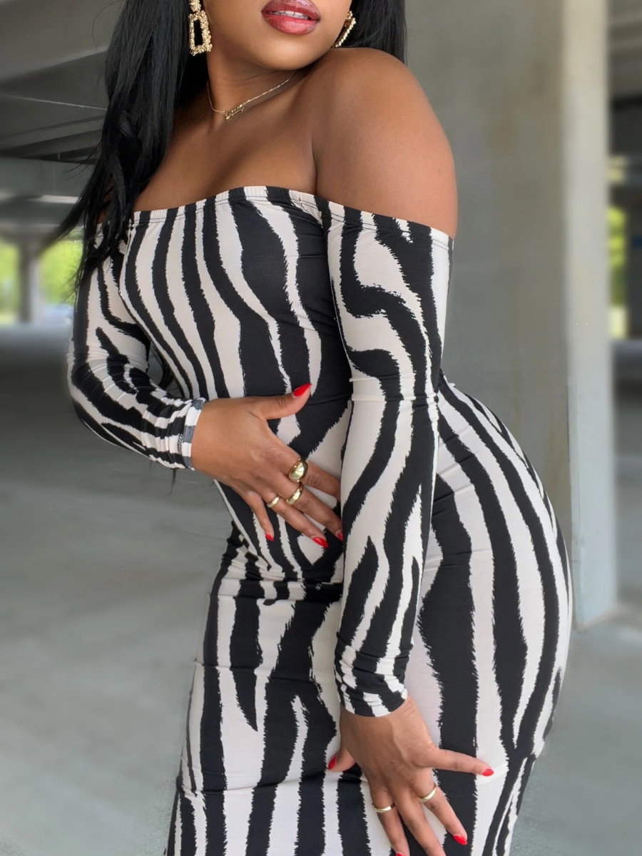 LW Plus Size Zebra Striped Backless Bodycon Dress
