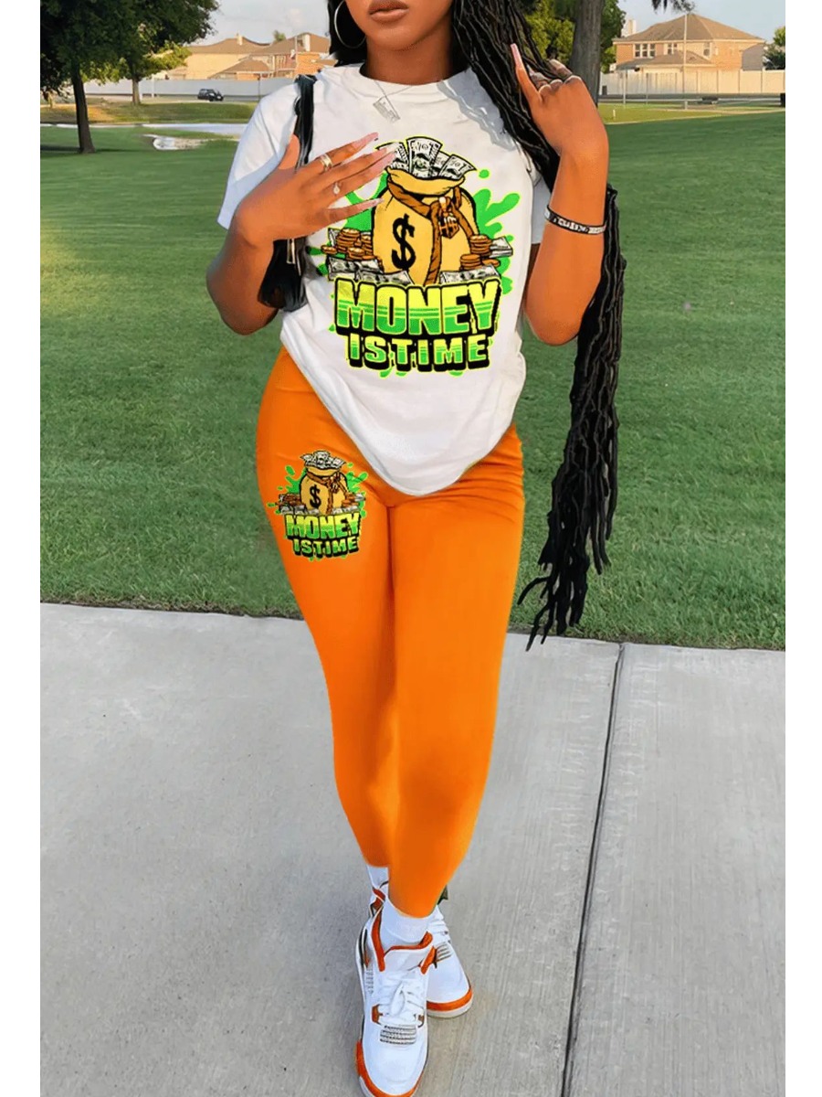 LovelyWholesale None Mixed Print Two-piece Pants Set Spring Short Sleeve Casual None Round Neck Spring Summer 2024