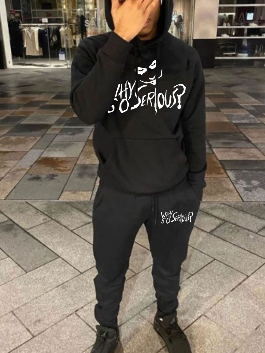 LW Men Letter Print Kangaroo Pocket Design Tracksuit Set