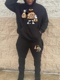 LW Men Cartoon Print Kangaroo Pocket Tracksuit Set