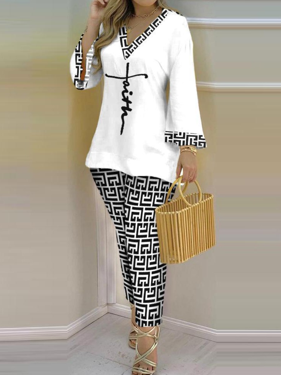 LW Plus Size Geometric Faith Letter Print Pants Set