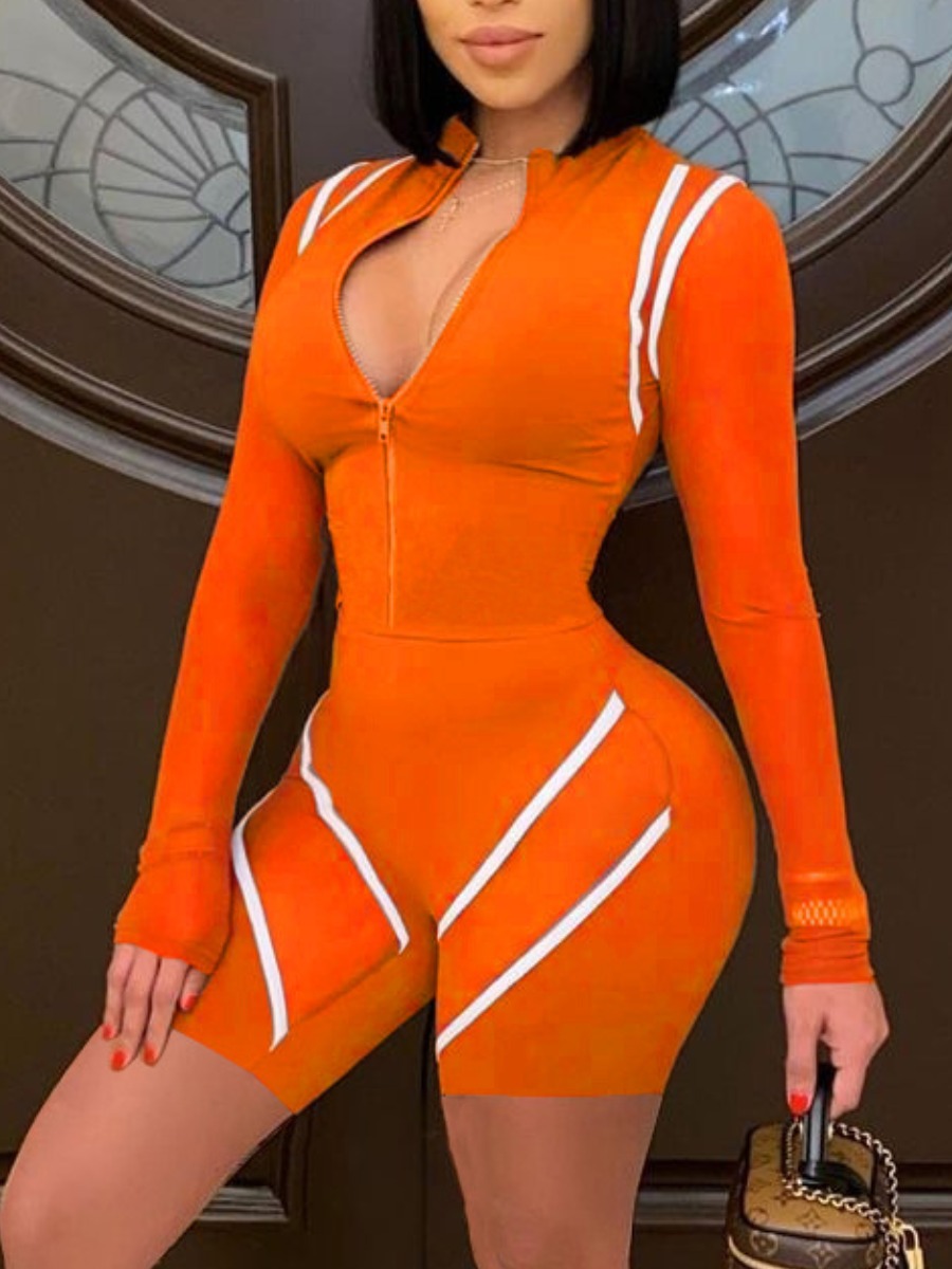 LW Striped Zipper Design Romper