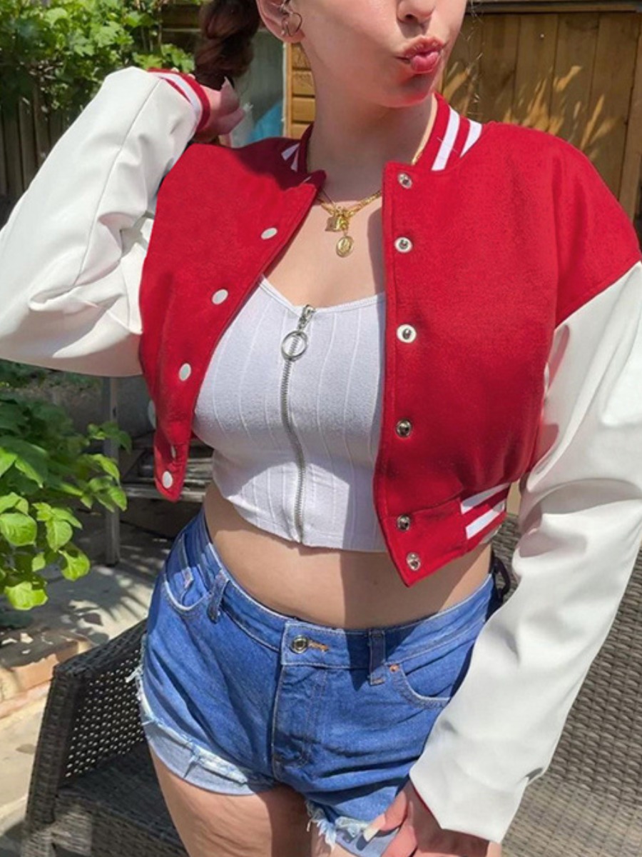 LW Crop Top Striped Patchwork Jacket