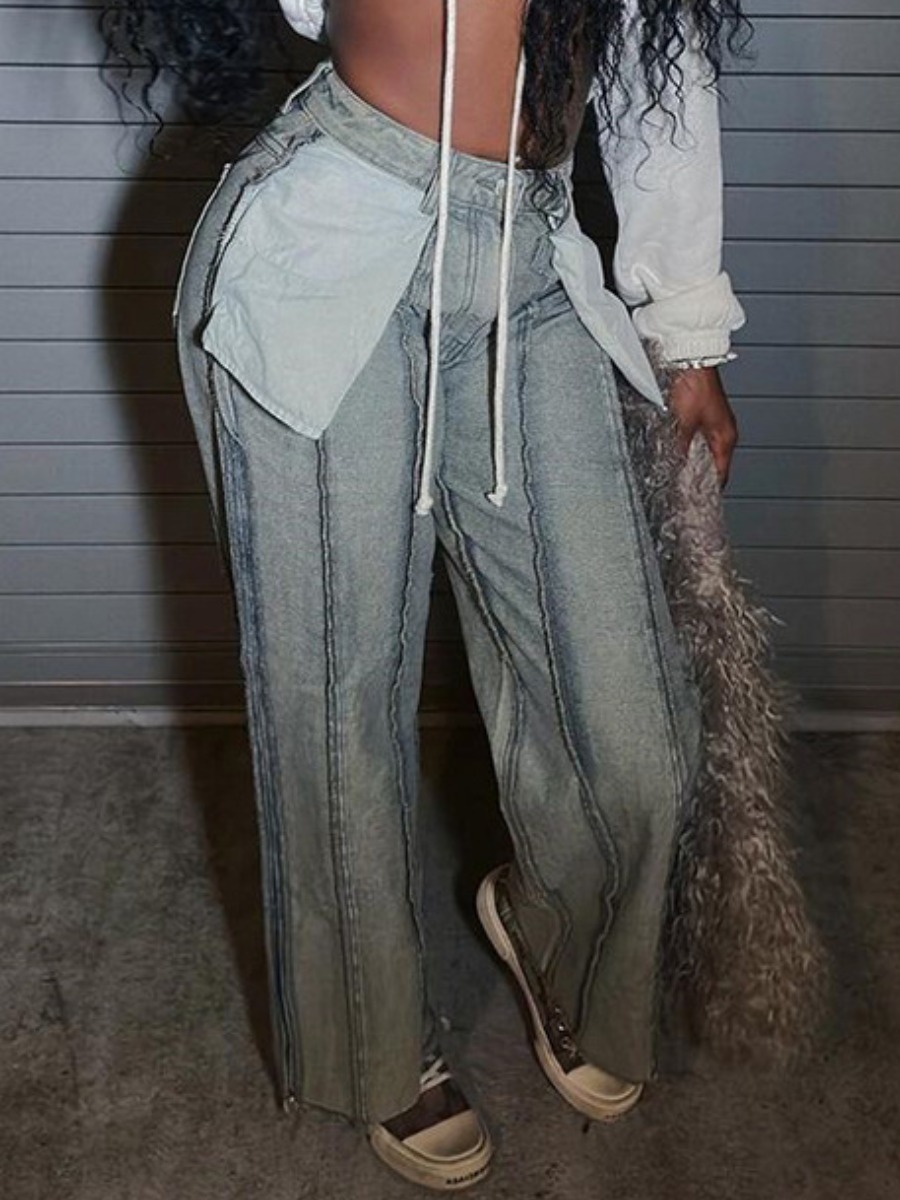 LW Mid Waist Line Stitching Raw Edge Pants