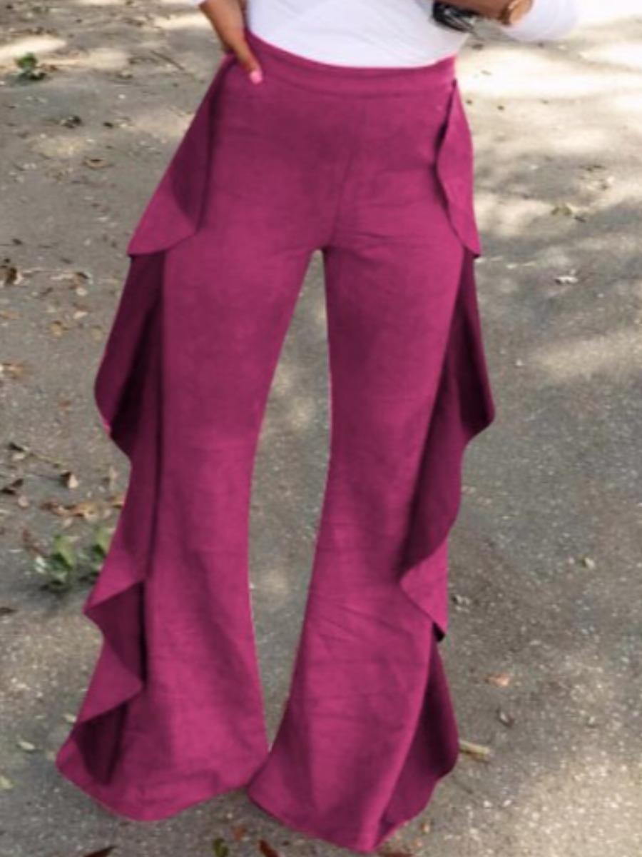 LW Plus Size High Waist Flounce Design Flared Pant