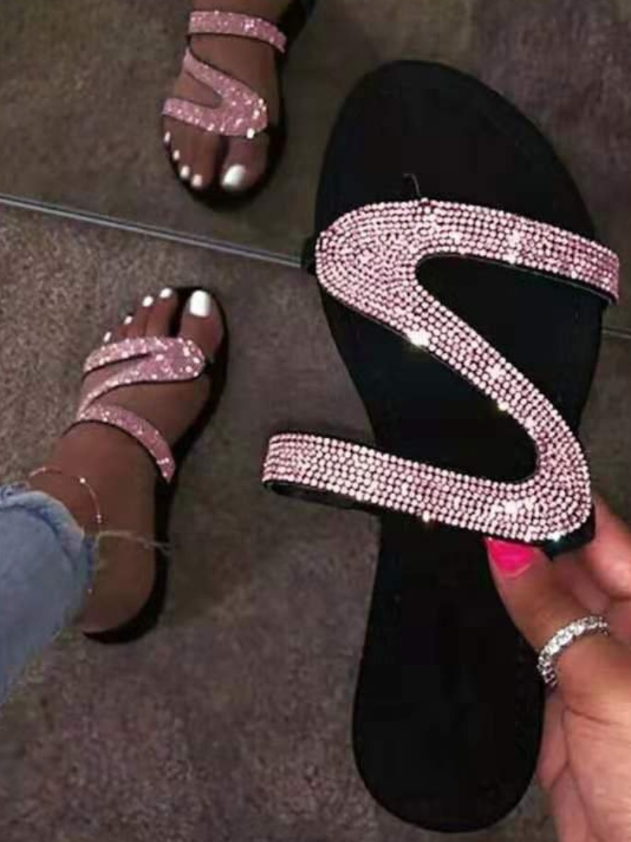 LW SXY Round Toe Rhinestone Decor Slides