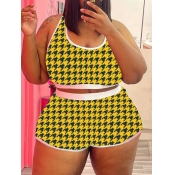 LW Plus Size Houndstooth Cami High Waist Shorts Se
